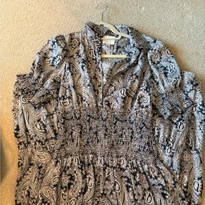 Cinq à Sept Black and White Paisley Long Sleeve Dress